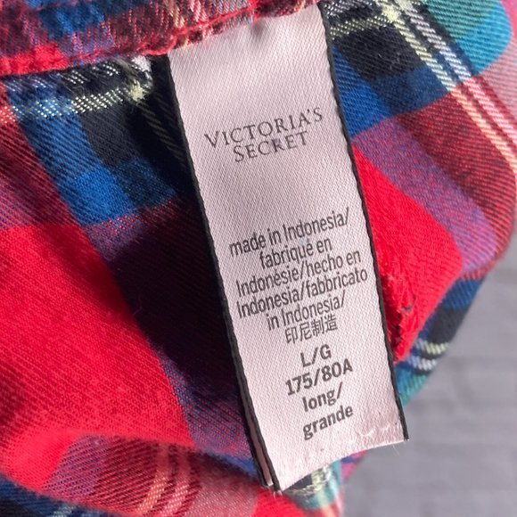 Victoria's Secret‎ Large L Long Red Blue Cotton Modal Tartan Plaid Pajama Pants - Picture 4 of 5